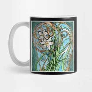 Two Daffodils and Branches Painting in Art Nouveau Style Mug